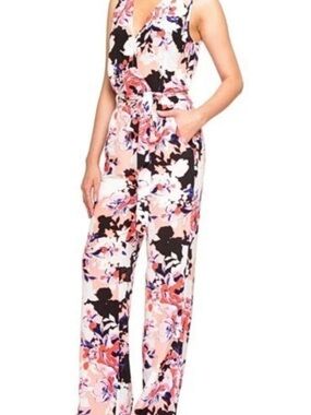 Yumi Kim Floral V-Neck Wide-Leg Jumpsuit in Pink, Black, White